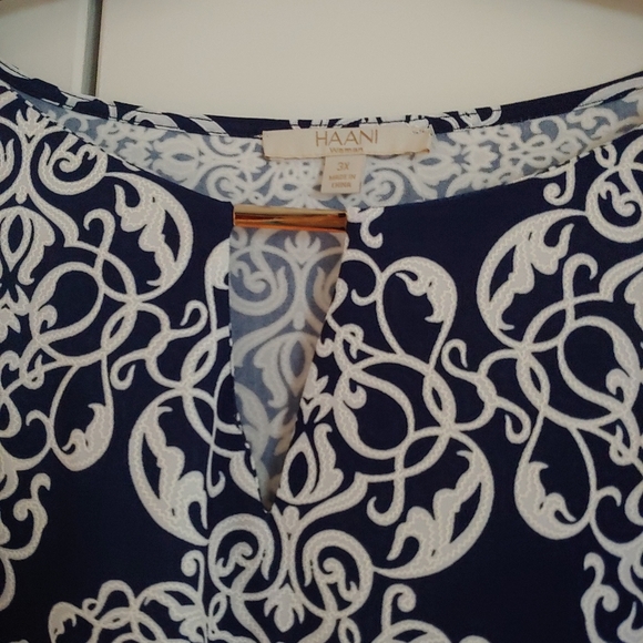 Haani Floral Print Stretchy Split V-Neck 3/4 Sleeve Dress Navy White Size 3X - Picture 2 of 12